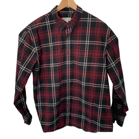 Orvis Shirt Mens XL Black Red Plaid Button Up Long Sleeve 100% Cotton Casual - Picture 2 of 5
